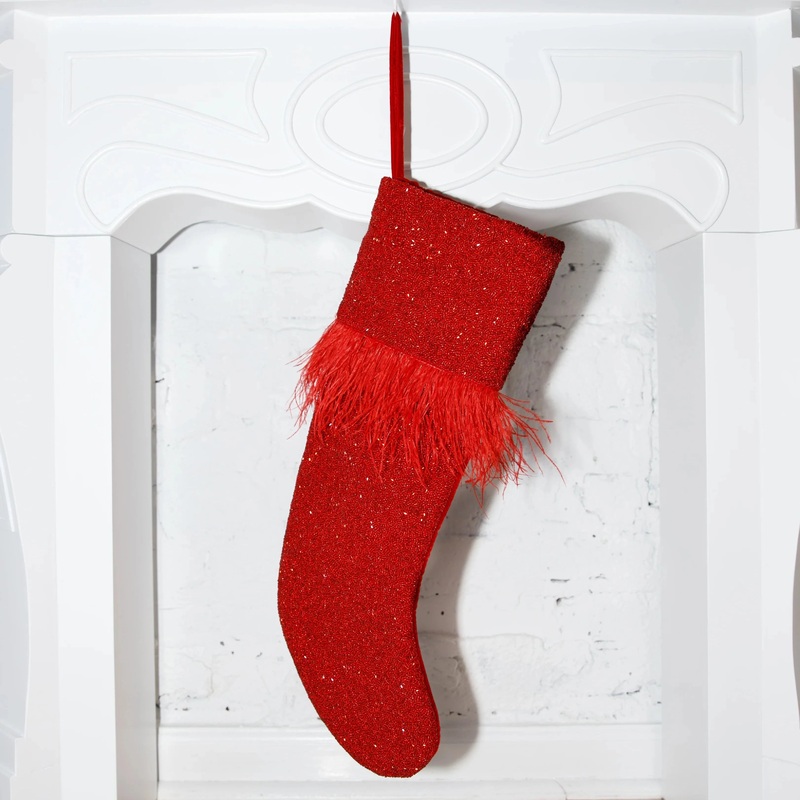 Feather Christmas – Fully Beaded Metallic Red Stocking (ITES x Sami Riccioli)