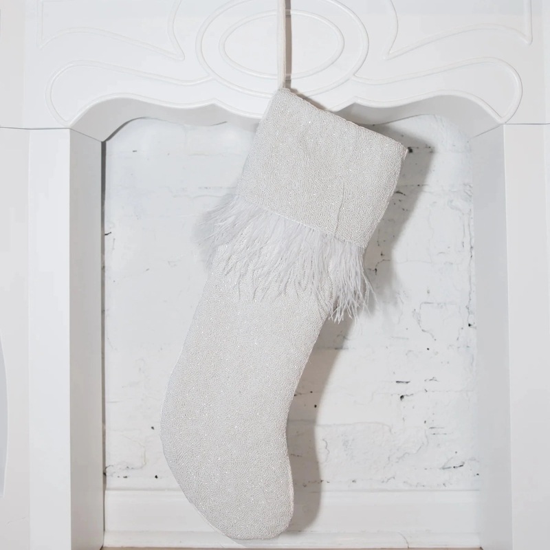 Feather Christmas – Fully Beaded Shiny White Stocking (ITES x Sami Riccioli)