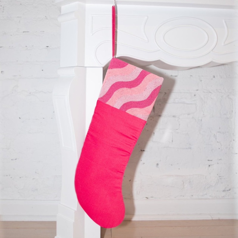Pink Christmas – Stocking w/ Beaded Cuff, Barbie Swirl Stripes (ITES x Sami Riccioli)