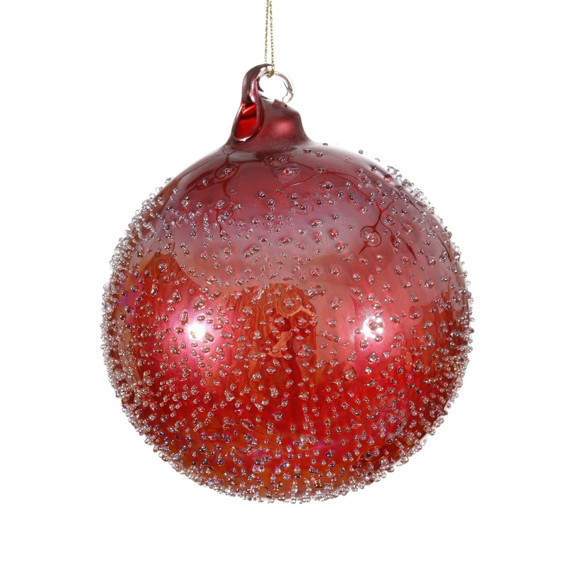 Red Beaded Glass Ball Ornament, 4 (100mm)