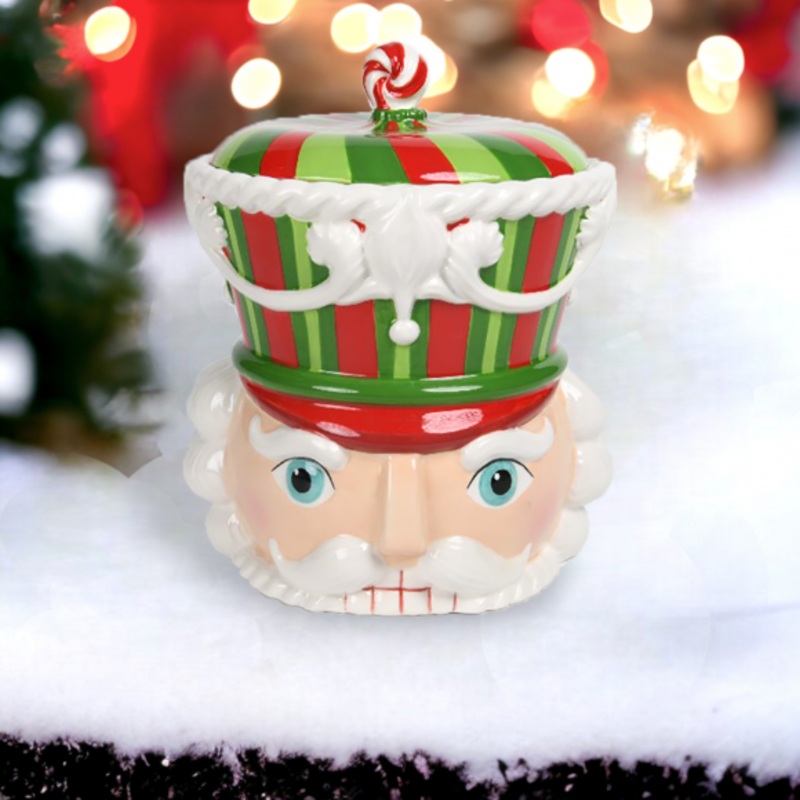 Red & Green Nutcracker Head Cookie Jar, 10