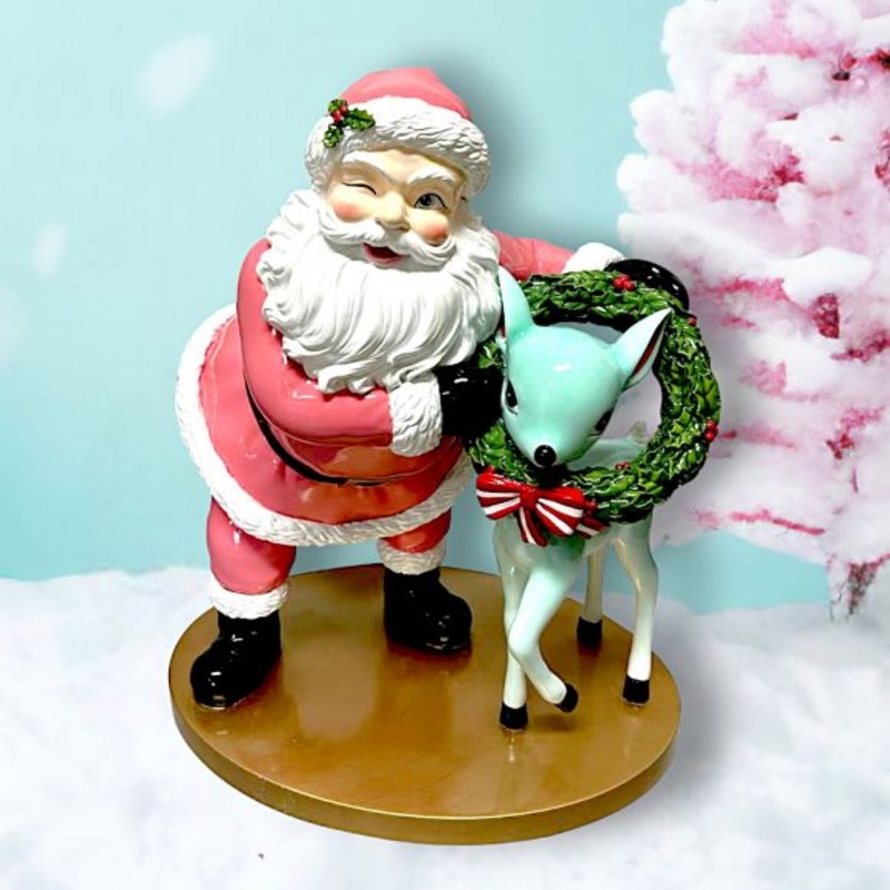 Retro Pink Santa w/Deer, 18