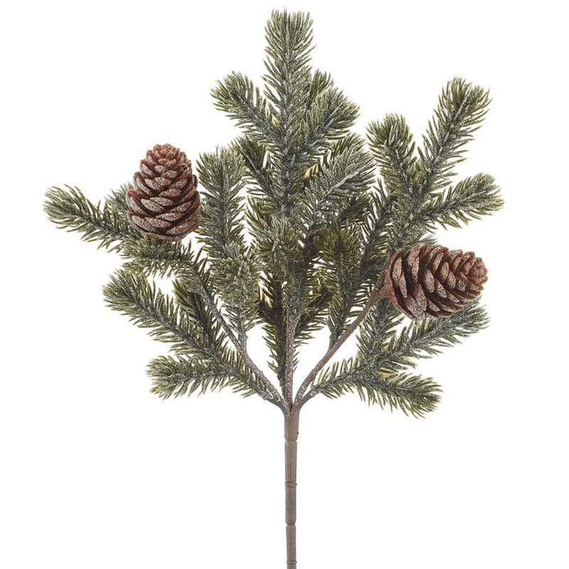 Snowed Pine Pick w/Pinecones, 11 (Brown Green)