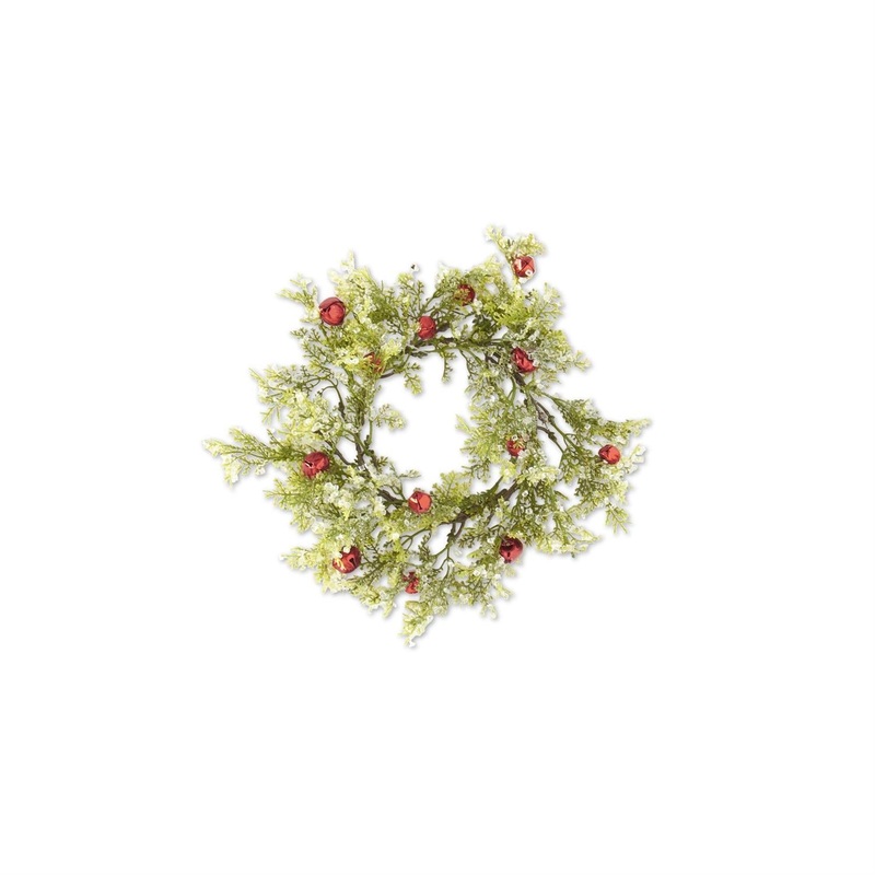 10.5 Cypress Candle Ring w/Red Bells & Pinecones