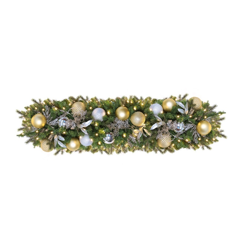 10in and 14in Diameter Indoor Artificial Christmas Garland, Pre-Decorated & Pre-Lit: Mixed Pine PVC + PE Greenery, LED Warm White, 9-foot section