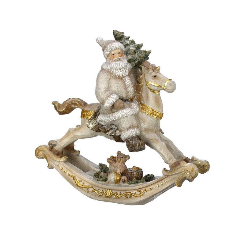 11.6 Resin Santa Rocking Horse (Ivory / Gold)