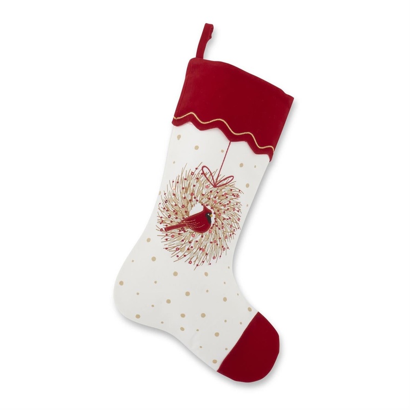 17.5 Cardinal Wreath Stocking w/Sequins