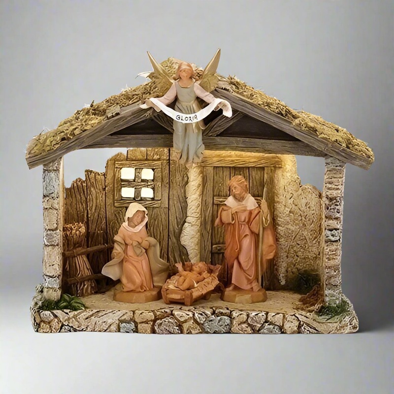 4 Figure Nativity Set With Resin Stable, 5
