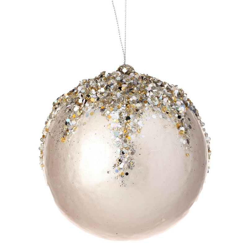 5 Iced w/Crystal Encrusted Ball Ornament (Ivory Platinum)