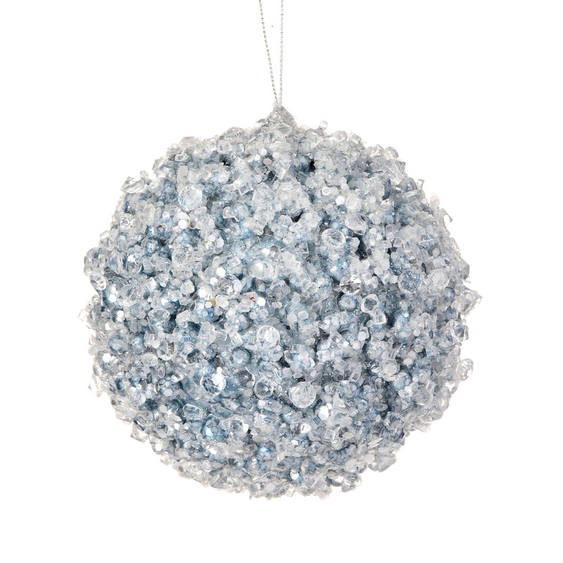 5 Iced w/Crystal Encrusted Ball Ornament (Light Blue)