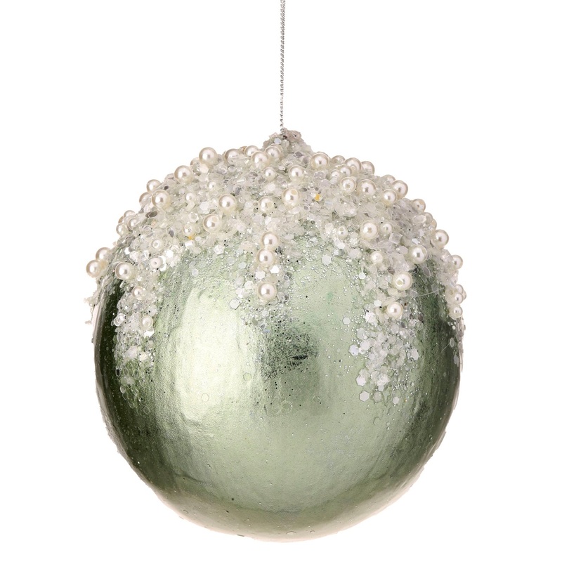 5 Pearl / Crystal Encrusted Ball Ornament (Mint Green)