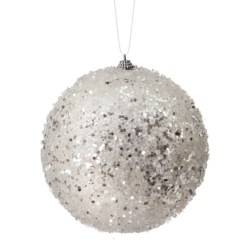 6 Glitter Sequin Iced Ball Ornament (White)