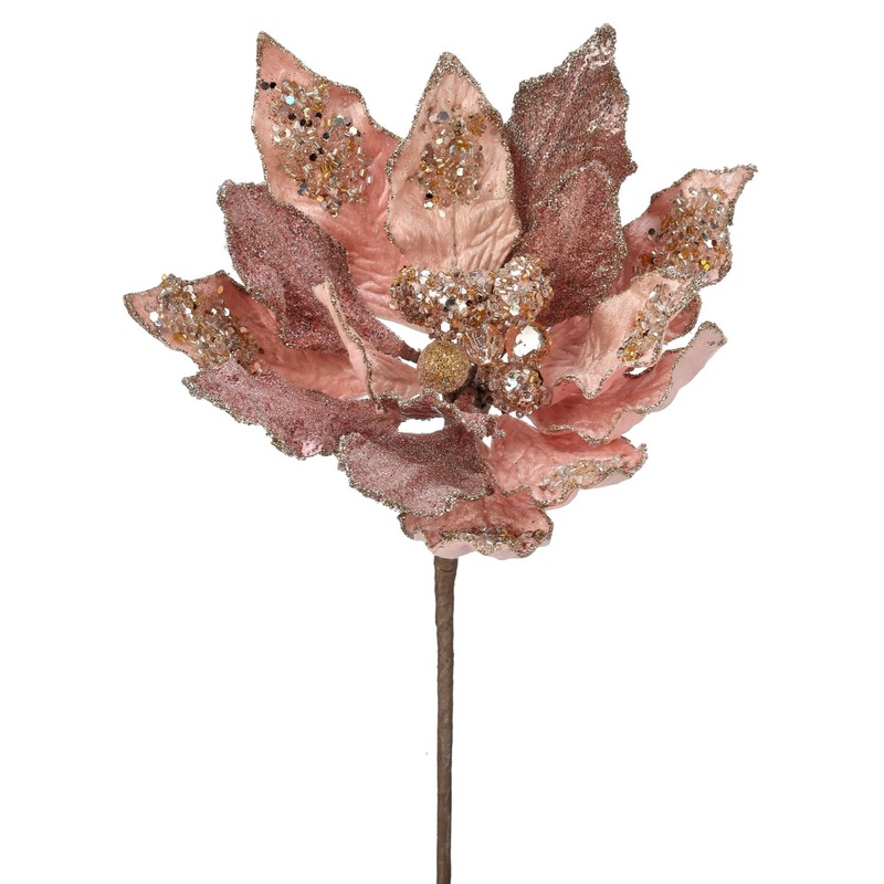 Heavy Jeweled Poinsettia Stem (Rose Gold), 18