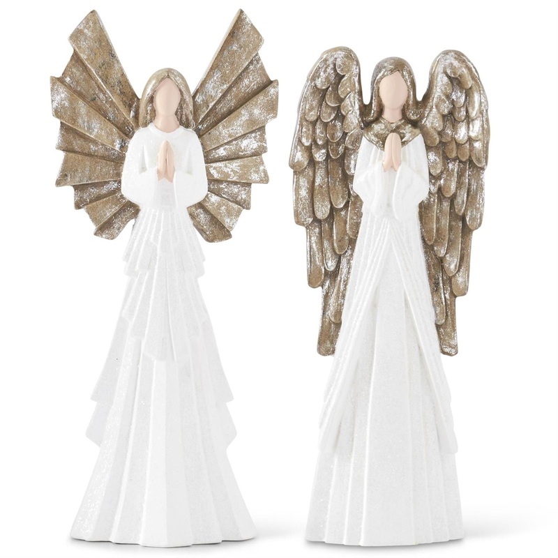Set of 2 White Glittered Praying Angels