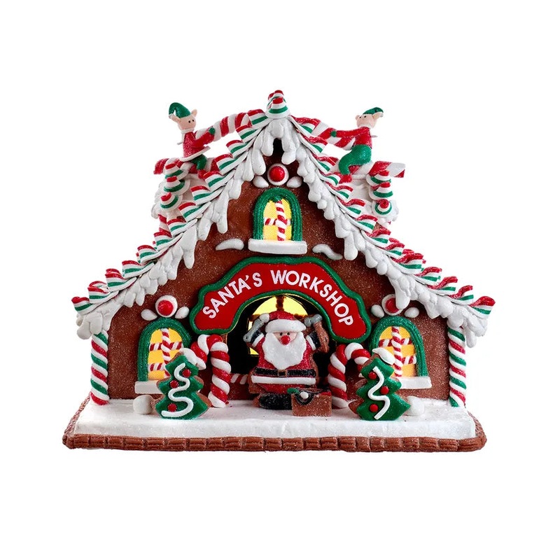 10.5 Battery Operated Light Up Santa’s Workshop Claydough Gingerbread House