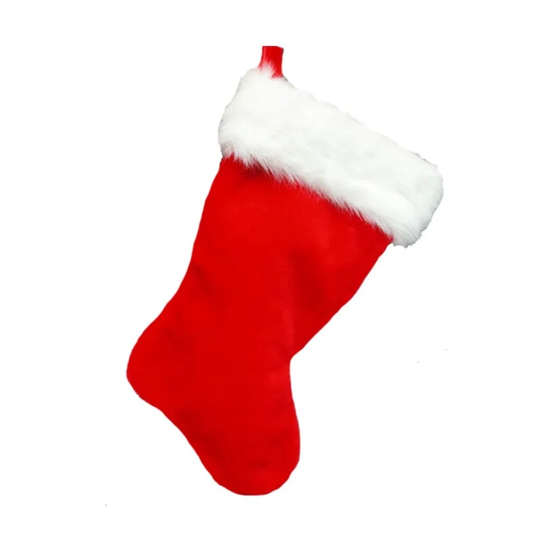 20 Red Stocking With Faux Rabbit Fur Cuff