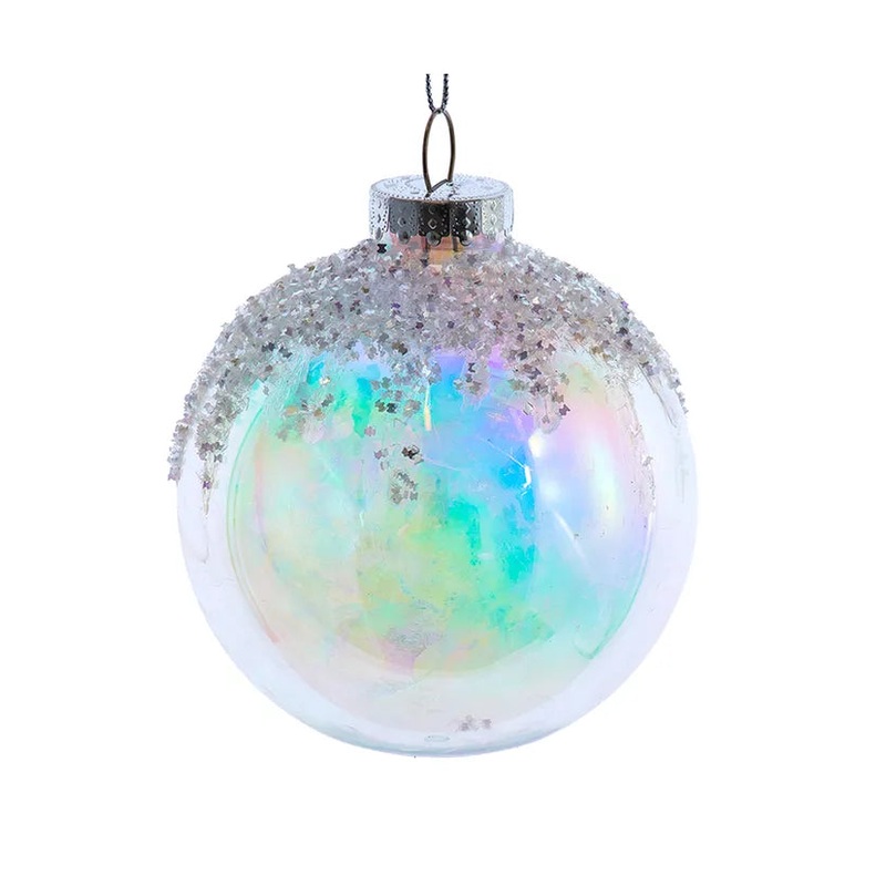 4.8 Plastic Glittered Iridescent Ball Ornament