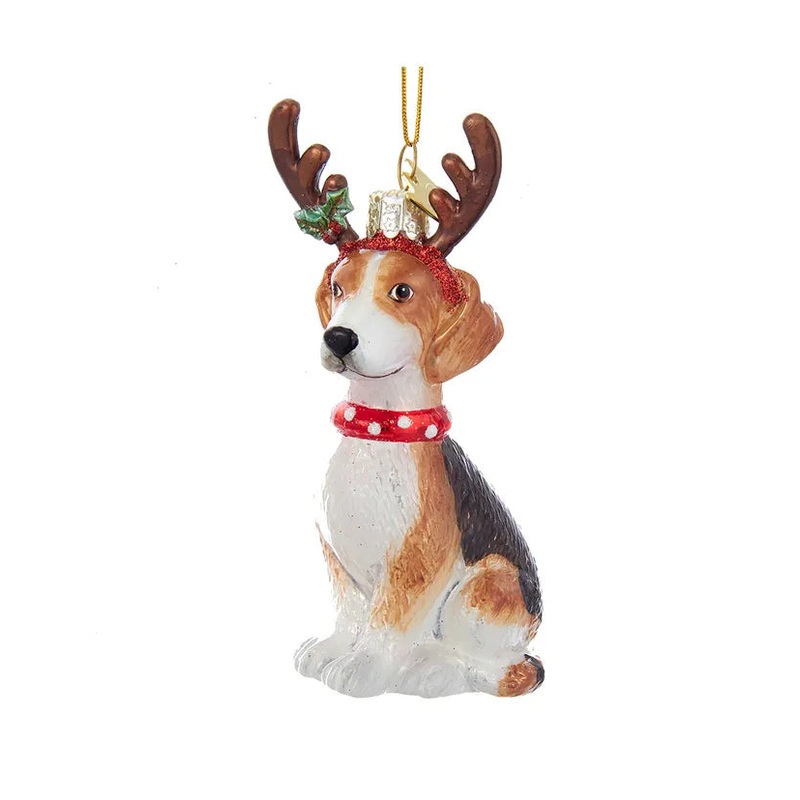 Noble Gems Beagle With Antlers Glass Ornament