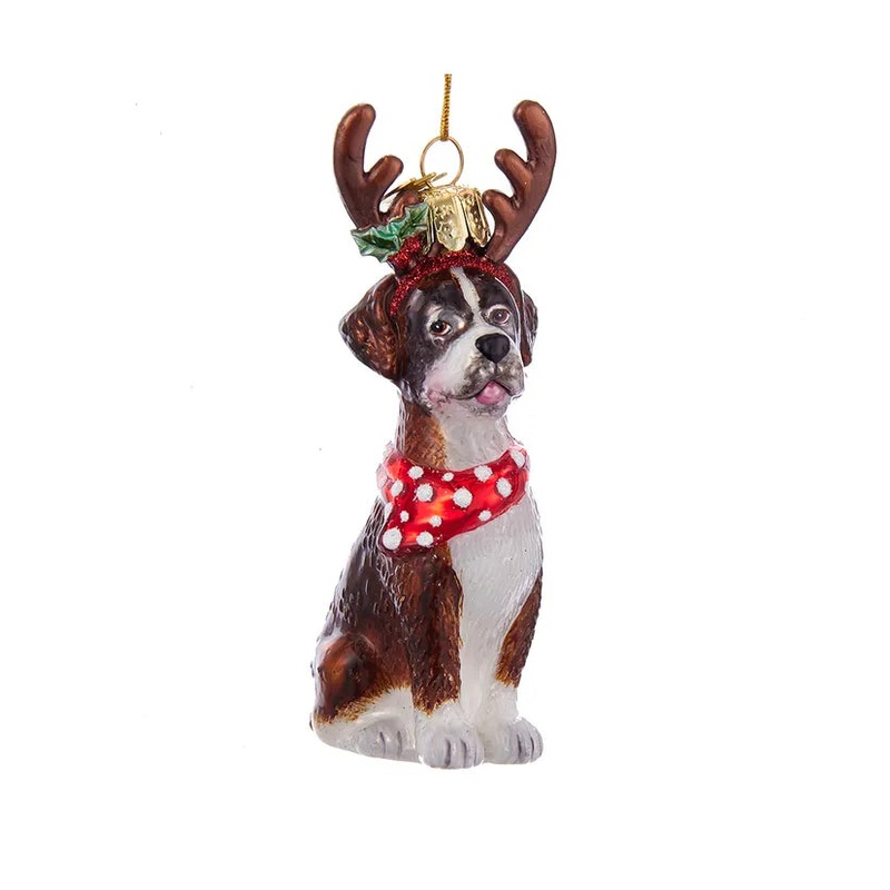 Noble Gems Boxer With Antlers Glass Ornament