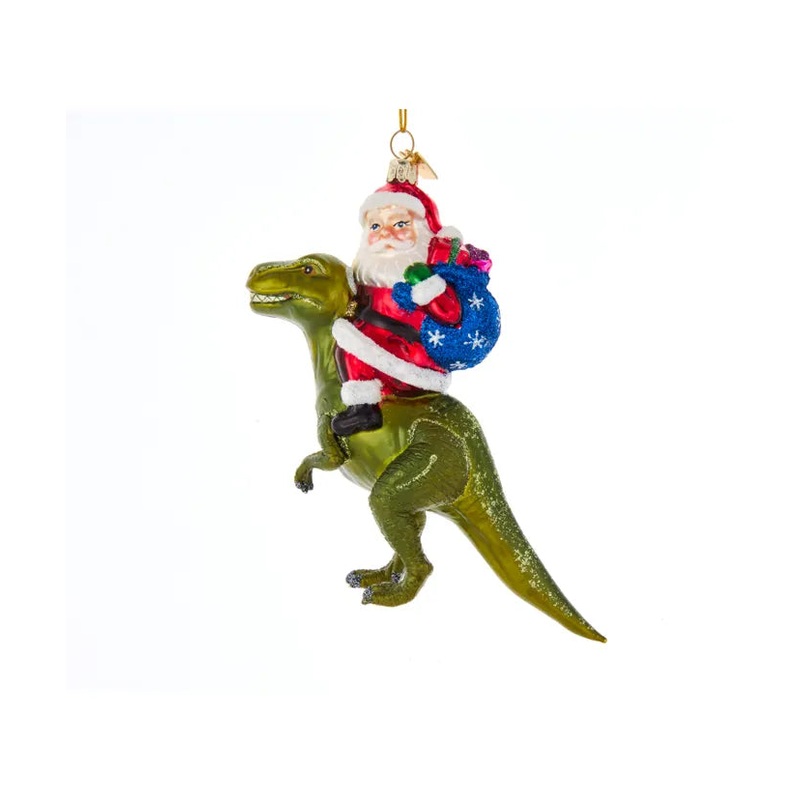 Noble Gems Glass Santa On Dinosaur Ornament