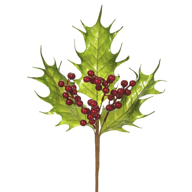 16 Metallic Holly Pick With Berry (Green / Red)