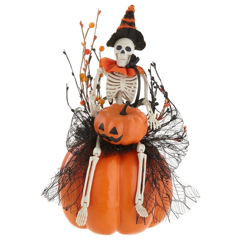 17 Skelton & Bat on Pumpkin, Black / Orange