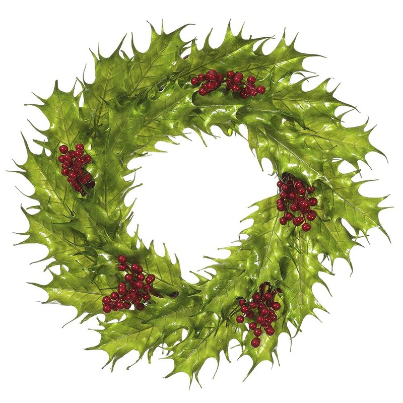26 Metallic Holly Wreath With Berry (Green / Red)