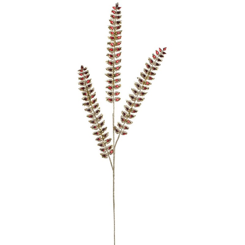 34.5 Glittered Rhinestone Mini Leaf Spray (Red)