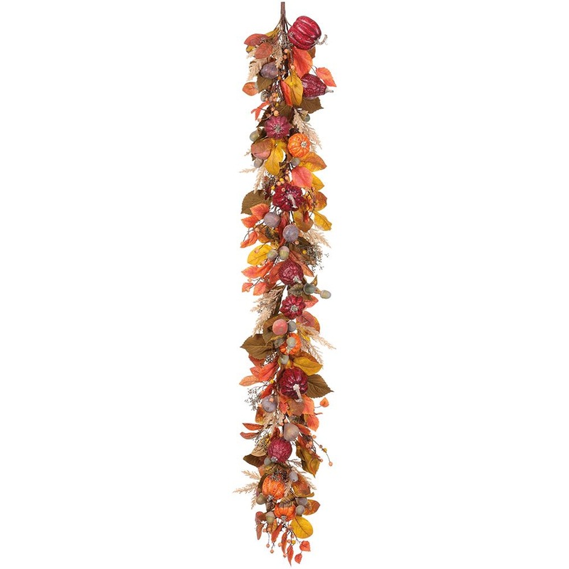 6 Pumpkin / Acorn / Pampas Grass Garland, Fall