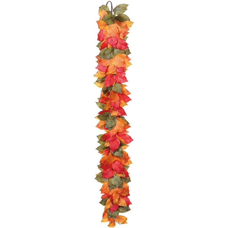 63 Salal Leaf Garland, Orange / Green