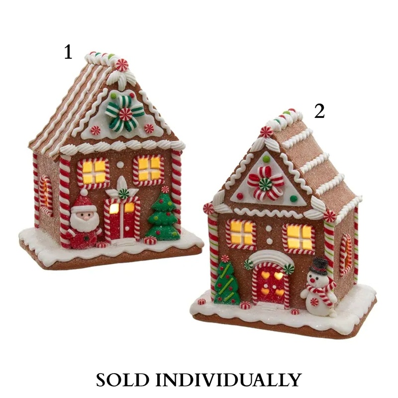 8 Battery Operated LED Gingerbread House With Santa & Snowman (2 Styles  Sold individually)