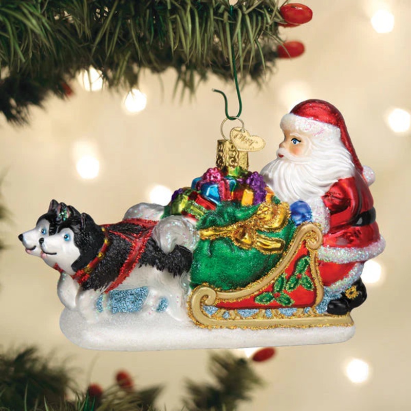 Santa’s Dog Sled Glass Ornament