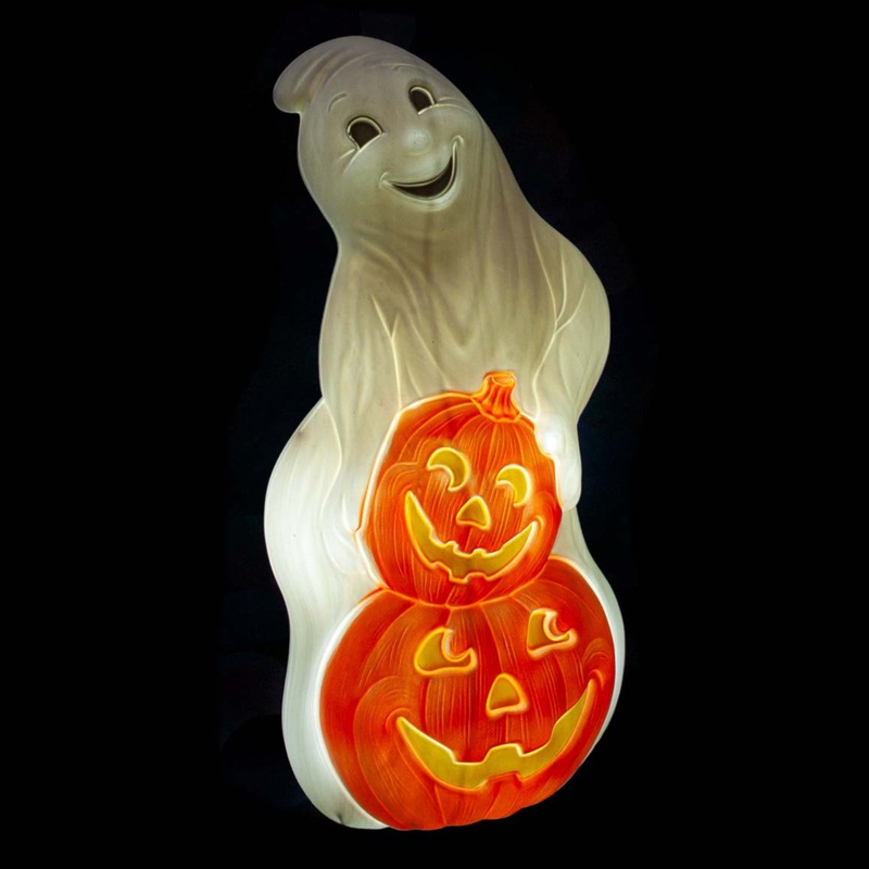 31 Lit Blow Mold Ghost w/Pumpkins