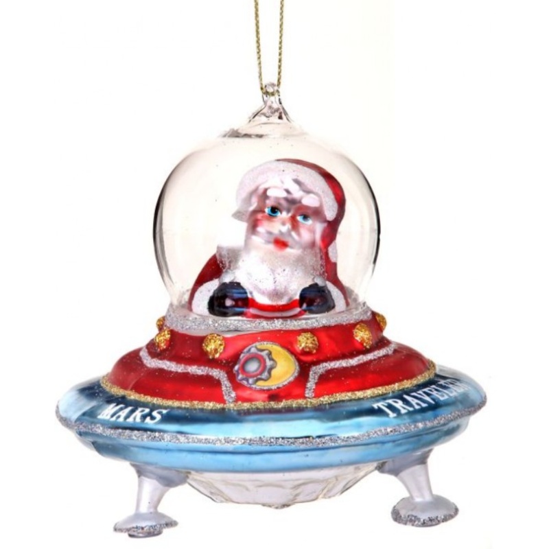 4 Glass Santa Flying Saucer Ornament