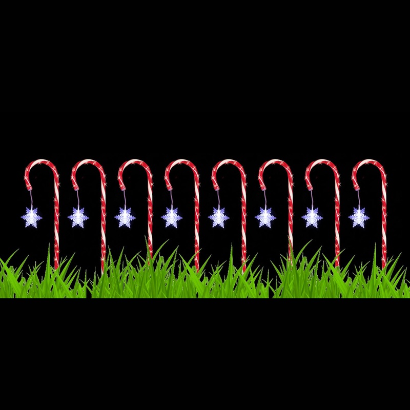 8-piece Set of Candy Cane Stakes w/ Snowflakes