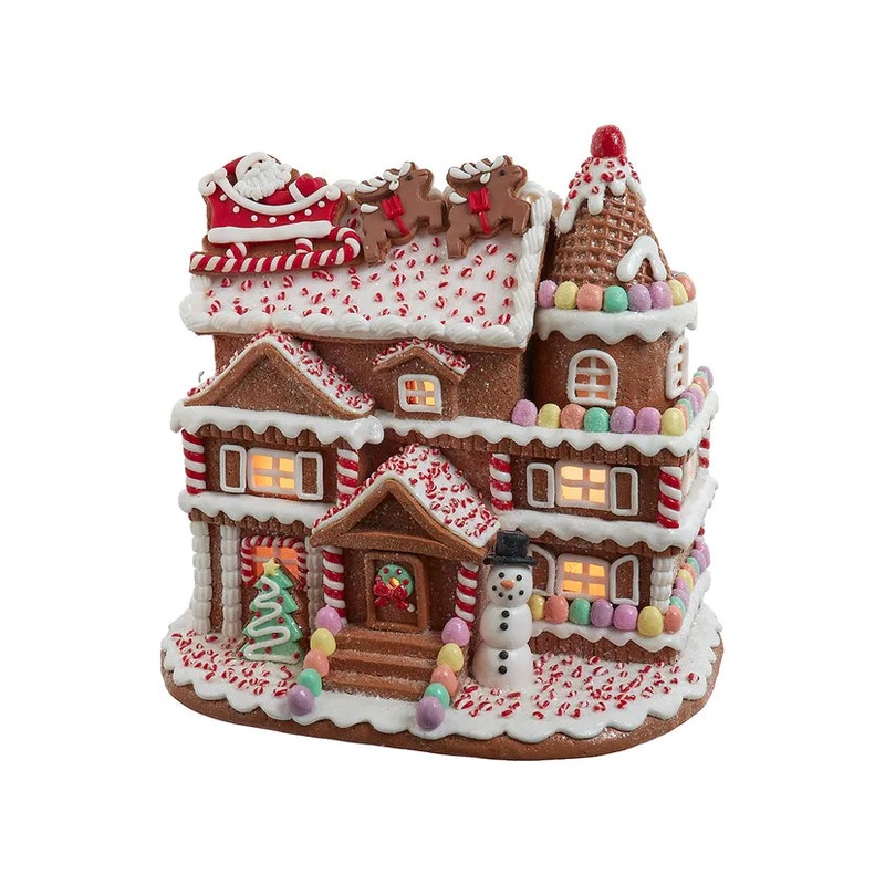 10 Pre-Lit Gingerbread House With Santa
