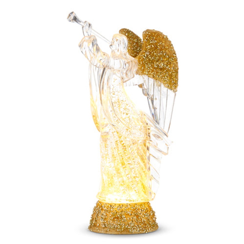 12 Lighted Angel with Trumpet and Gold Swirling Glitter