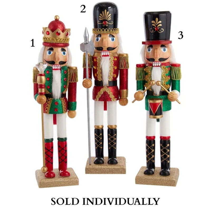 15 Red and Green Glitter King and Soldier Nutcrackers (3 Styles  Sold individually)
