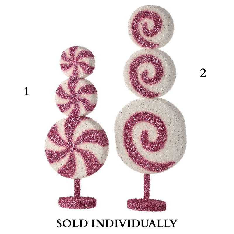 16-20 Tinsel Glitter Foam Peppermint Stack (Pink/White) (2 Styles – Sold Individually)