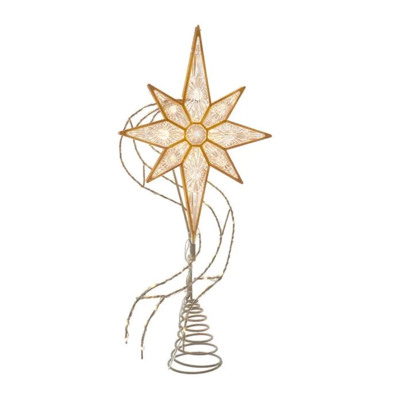 17 Pre-Lit Gold Glittered 8-point Star Treetop