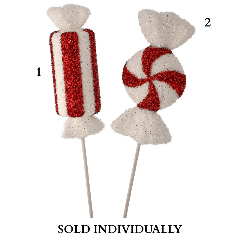 26 Glitter Sweets Candy Stems (Red/White) (2 Styles – Sold Individually)