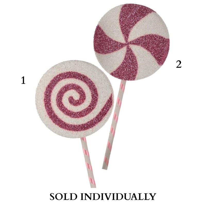 36 Tinsel Glitter Foam Lollipop (Pink/White) (2 Styles – Sold Individually)