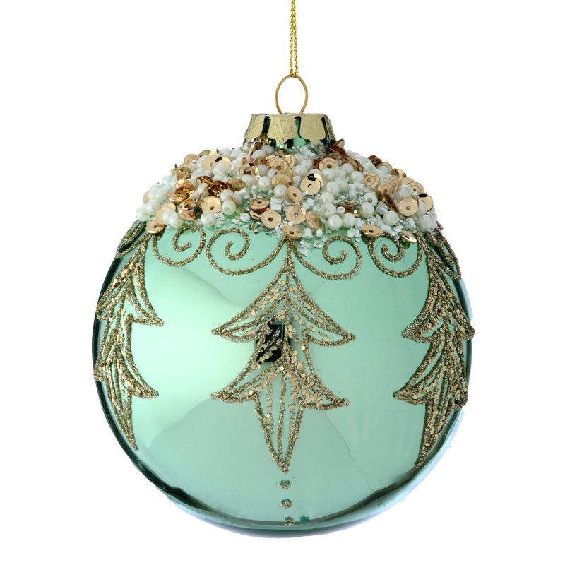 4 Glass w/Pearl Etched Ball Ornament (Mint Green)