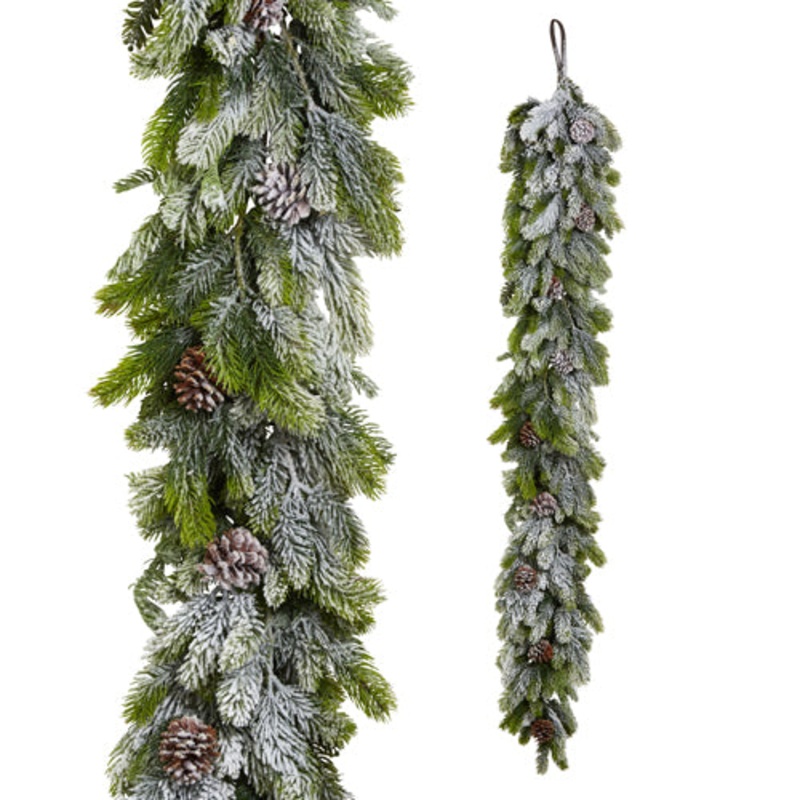 5.5′ Flocked Pine and Pinecone Garland