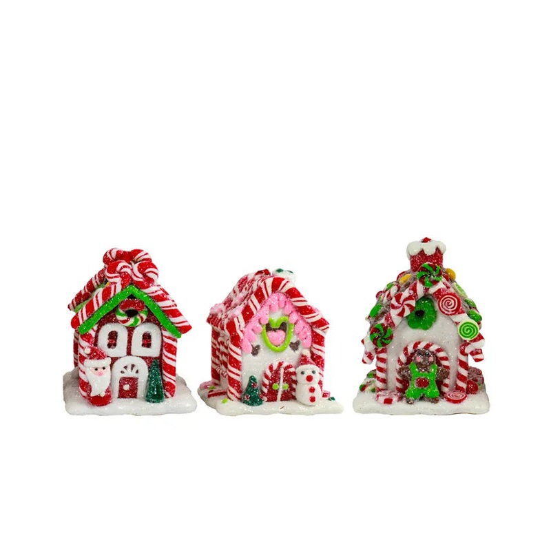 Battery-Operated LED Gingerbread Candy Houses, 3-Piece Set