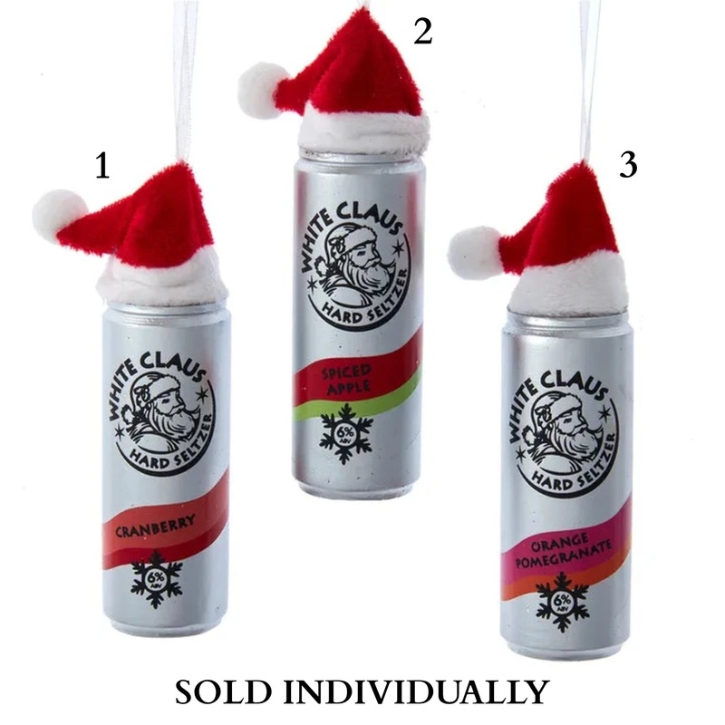White Claus Seltzer With Santa Hat Ornaments (3 Styles  Sold individually)