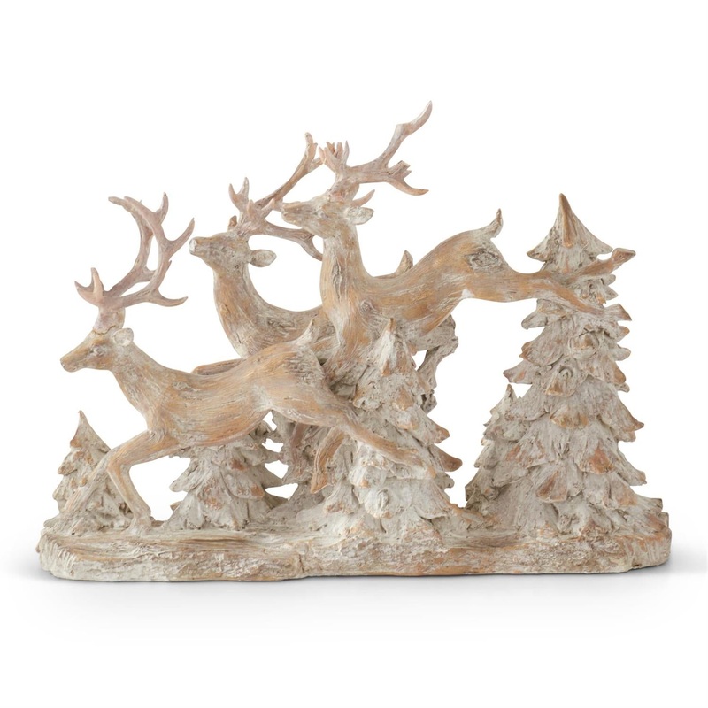 15.25 Resin Tan Whitewashed 3 Prancing Reindeer
