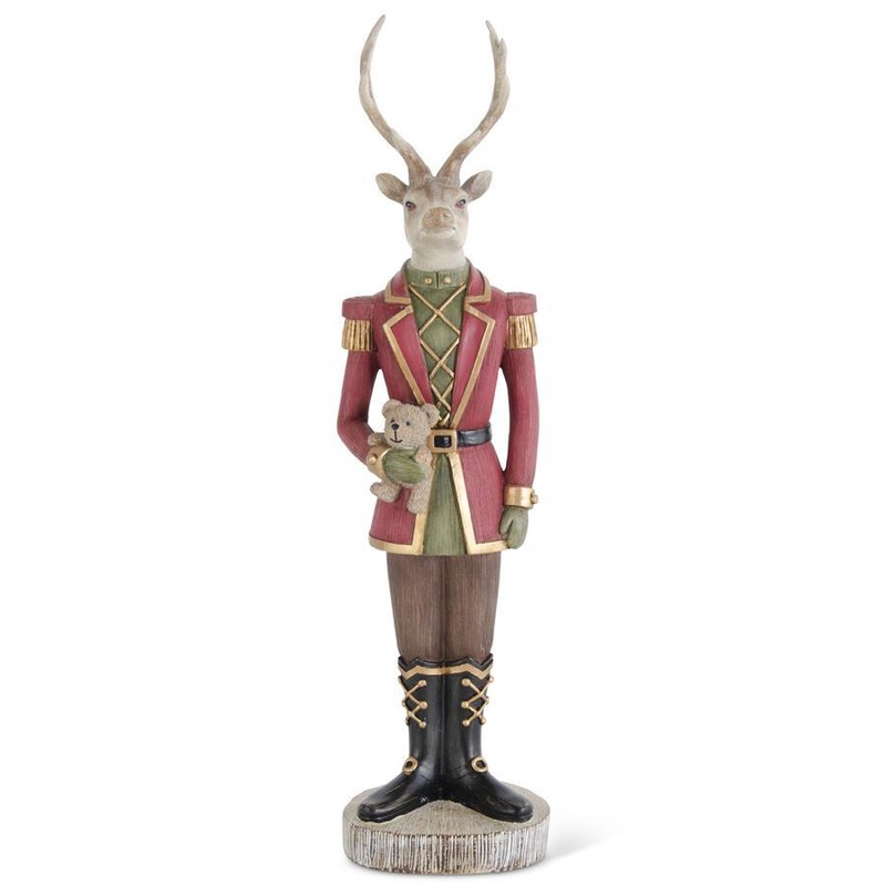 15 Resin Deer Soldier Holding Teddy Bear