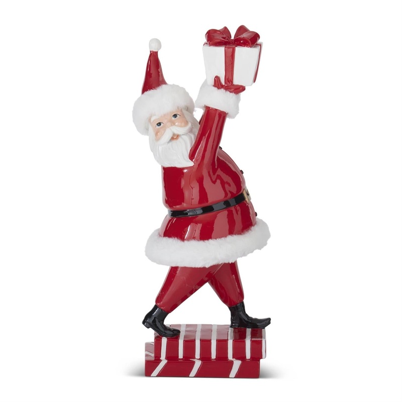 16.5 Glossy Red Resin Santa Holding Gift