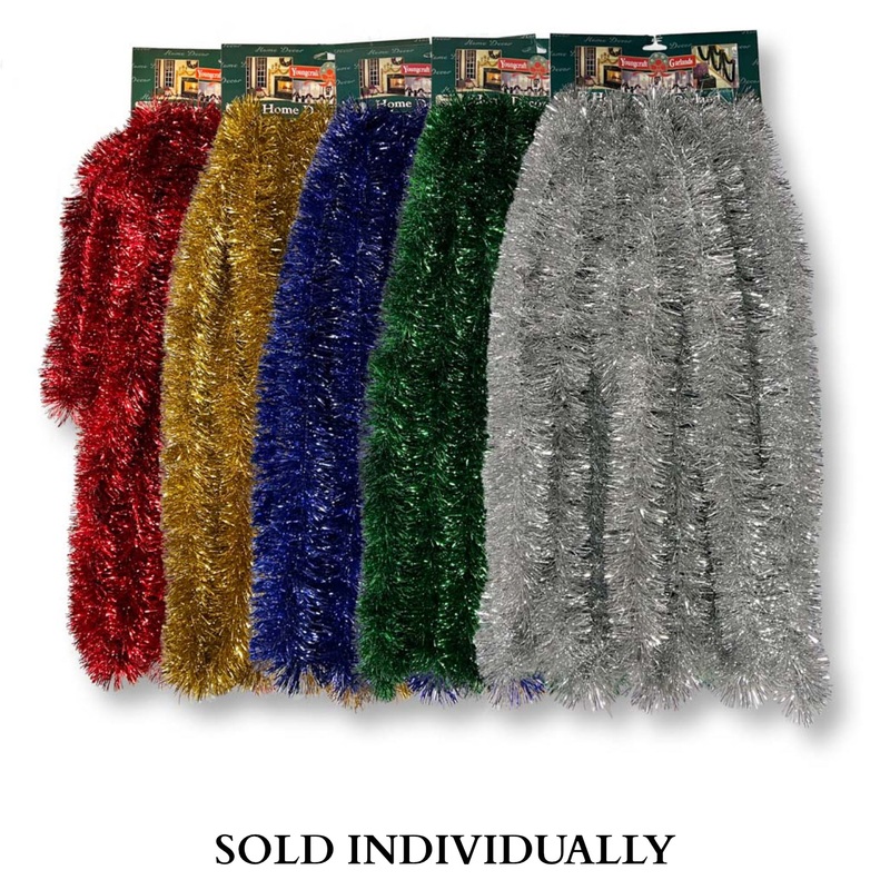 2.5 x 30′ Tinsel Garland (6 Colors – Sold individually)